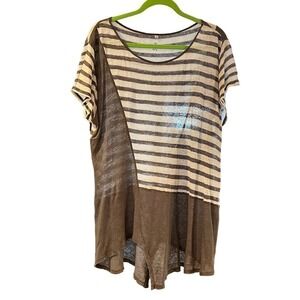 Johnny Was Pete & Greta Linen Asymetrical Stripe Top Size Med Lightweight Tunic